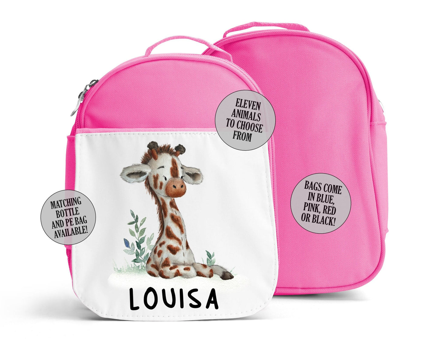 Personalised Safari Animal Lunch Bag, Bottle Bundle, Back to
