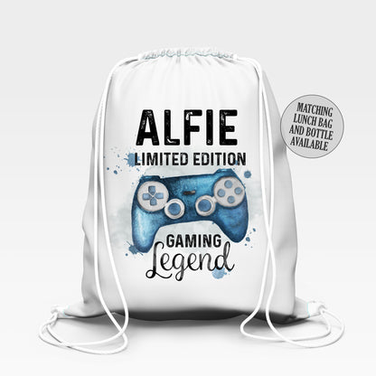 Personalised School Gym Bag, Kids PE Bag, Back to School Gaming Legend Theme with Name, Gamer Bag for Boys, Controller Gift, Stocking Filler