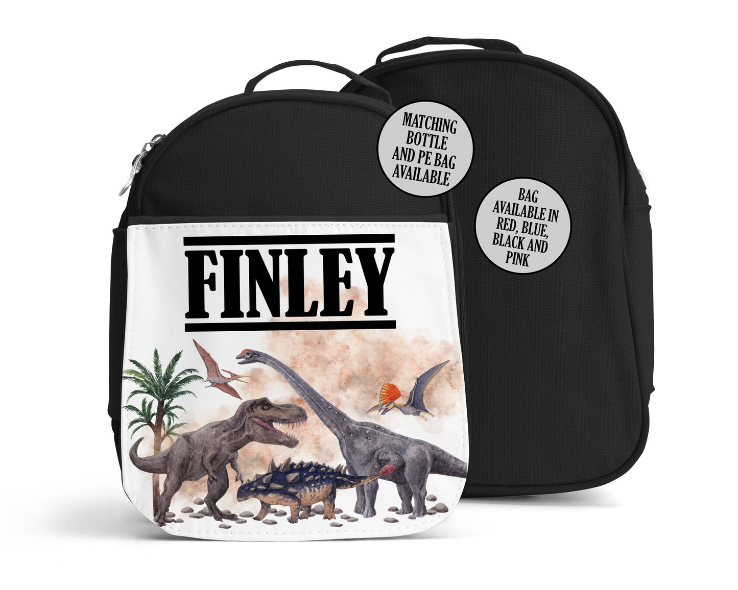 Personalised Dinosaur Lunch Bag, Matching Bottle PE Bag, Back to School Cool Bag Lunch Box, Kids Toddler Nursery, Dino Bottle, Stocking