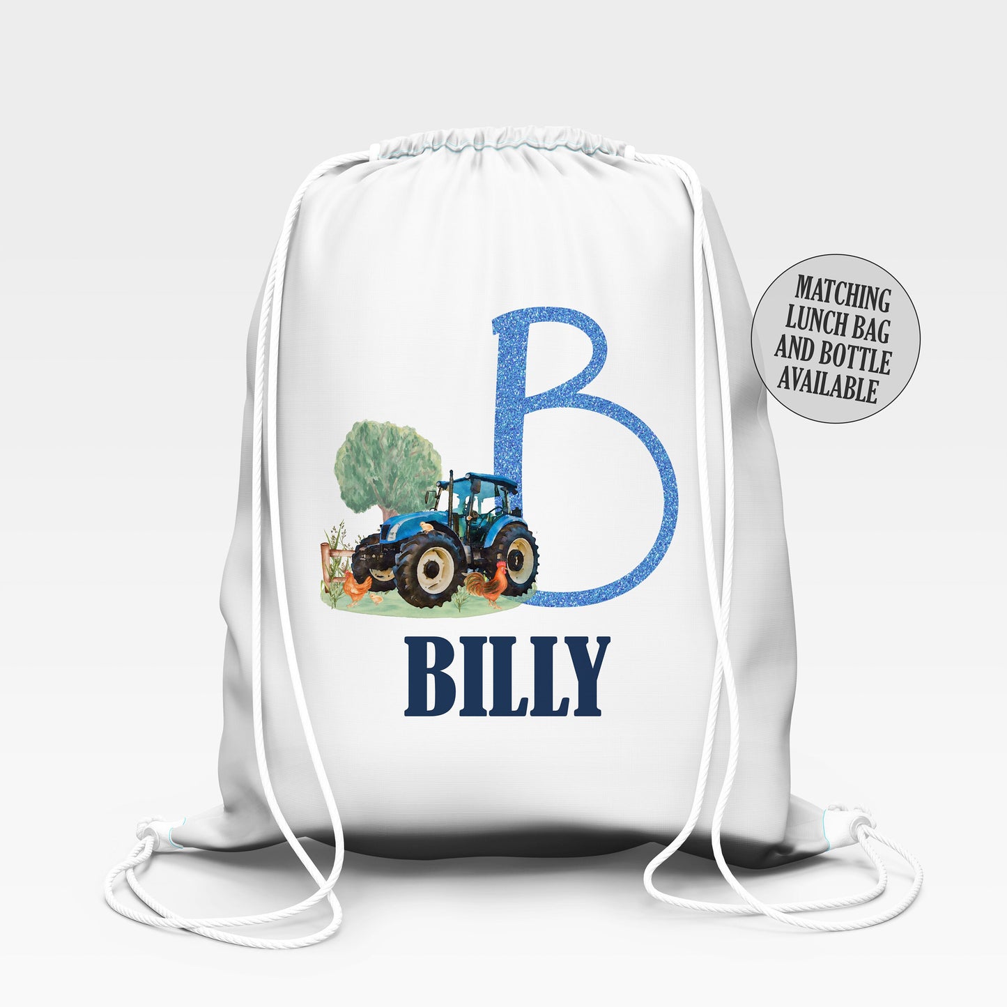 Personalised School Gym Bag, Kids PE Bag, Back to School Tractor Theme, Construction Vehicle, Alphabet Tractor with Name