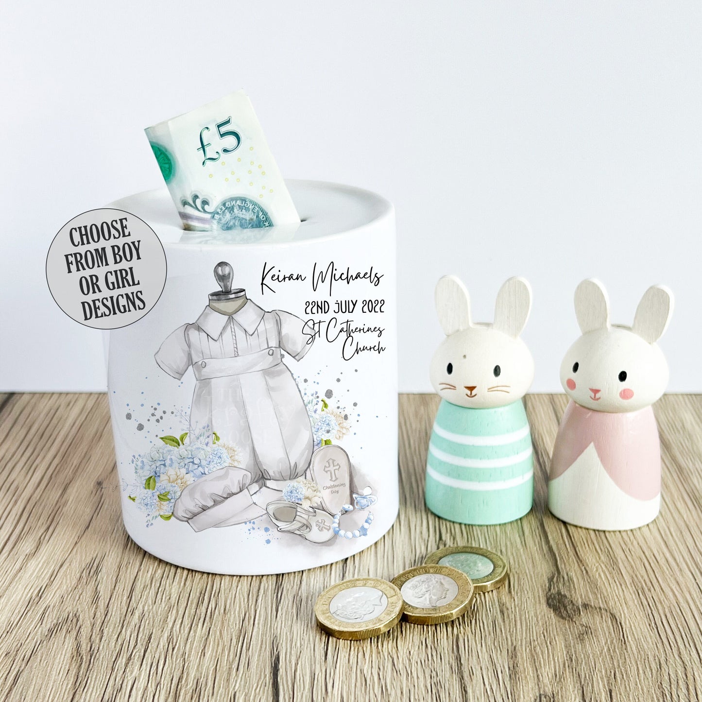 Christening Money Box Gift Idea, Personalised Coin Saver, Piggy Bank, Religious Cross, Great Gift for Kids, Savings Coin Bank Moneybox