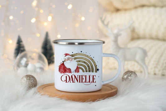 Personalised Christmas Santa Shatterproof Mug, Enamel Cup for Children, Hot Chocolate, Kids Christmas Eve Box, Stocking Filler, Gift Present