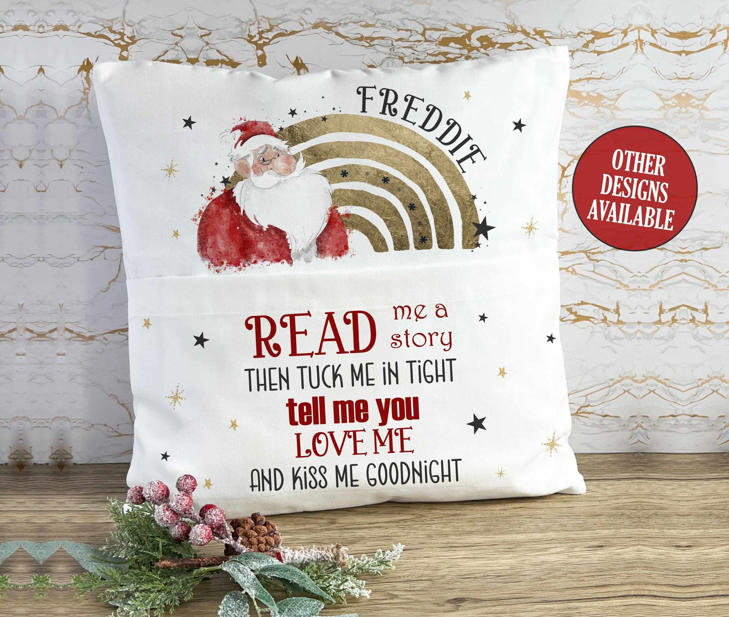 Personalised Christmas Book Cushion, Pocket Cushion, Book Pillow for Children, Christmas Story Time, Nutcracker Santa Elf, Soft Velvet