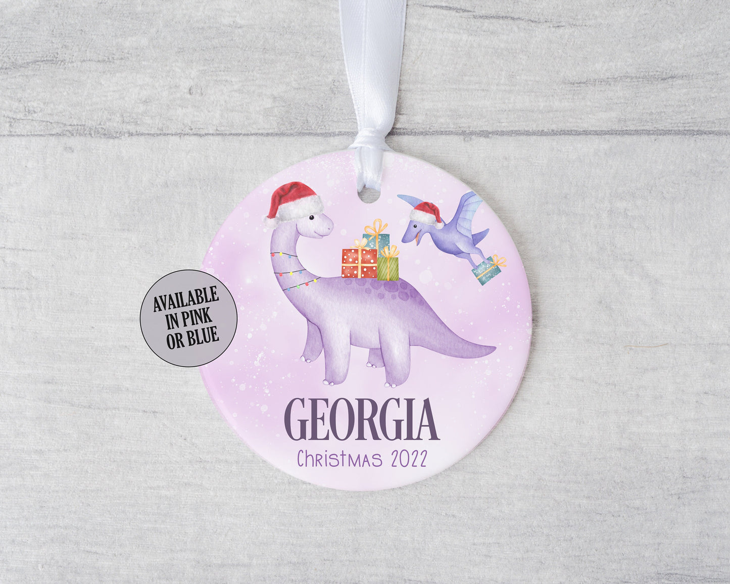 Dinosaur Ceramic Ornament - Blue or Pink