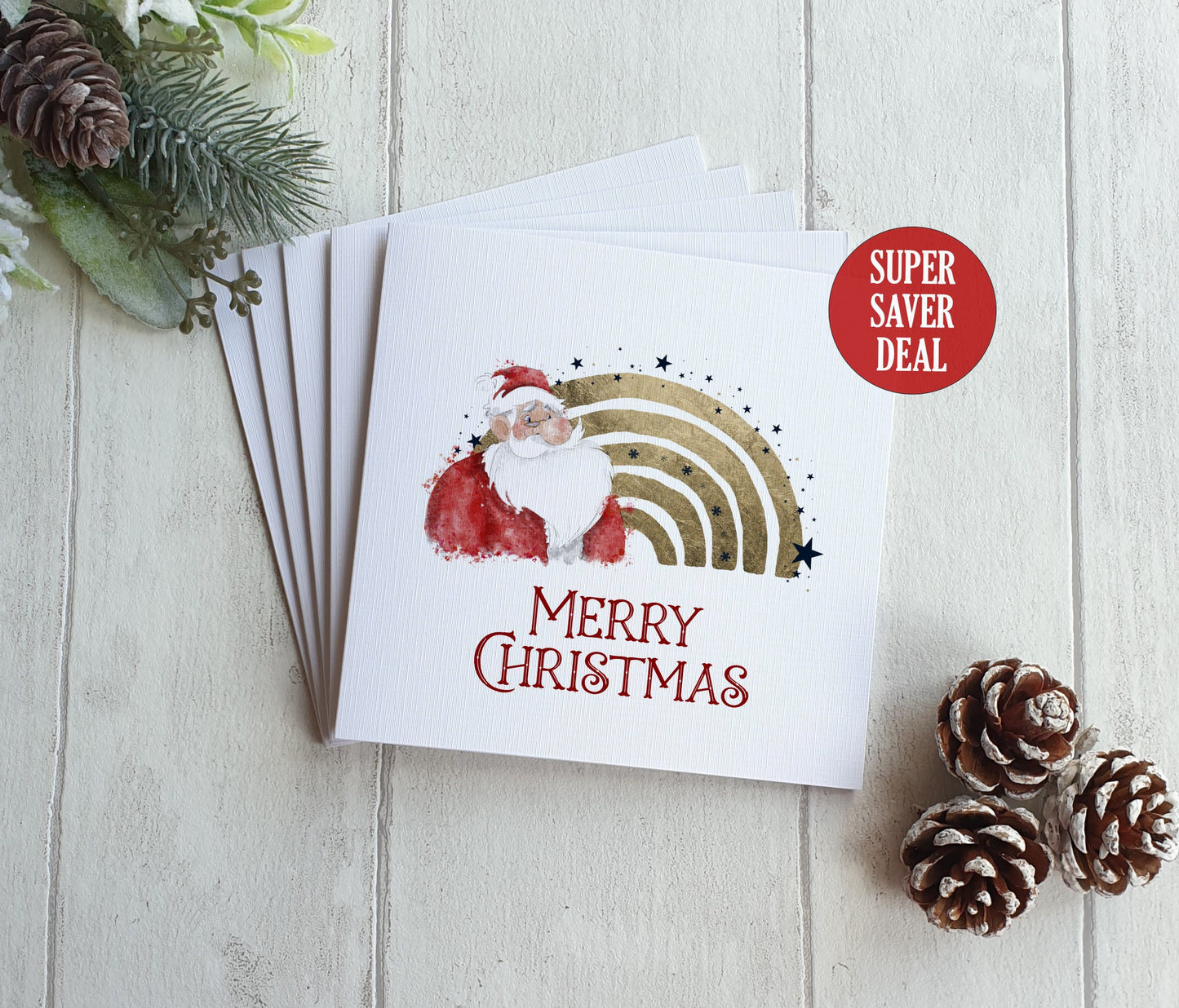 Pack of 5 Christmas Cards, SUPER SAVER, 6x6 Linen Cards with Envelope