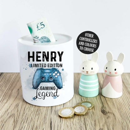 Gaming Legend Money Box, Personalised Gaming Coin Saver, Piggy Bank, Stocking Filler, Great Gift for Kids and Teenagers, Gaming Fund, Saving