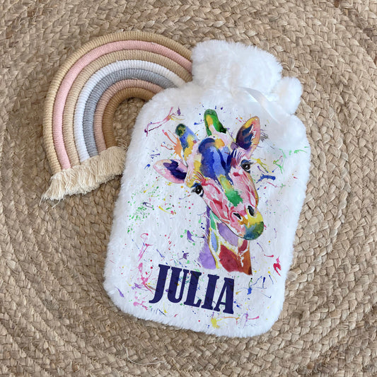 Personalised Giraffe Hot Water Bottle, Christmas Gift Idea for Her, Colourful Stocking Filler, Christmas Eve Box Idea, Gift Idea for Mum Nan