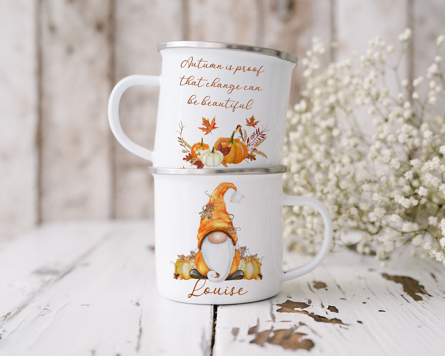 Pumpkin Gonk Mug, Personalised Autumn Vibes, Gnome Stocking Filler, Gift Idea for Fall, Change Can Be Beautiful