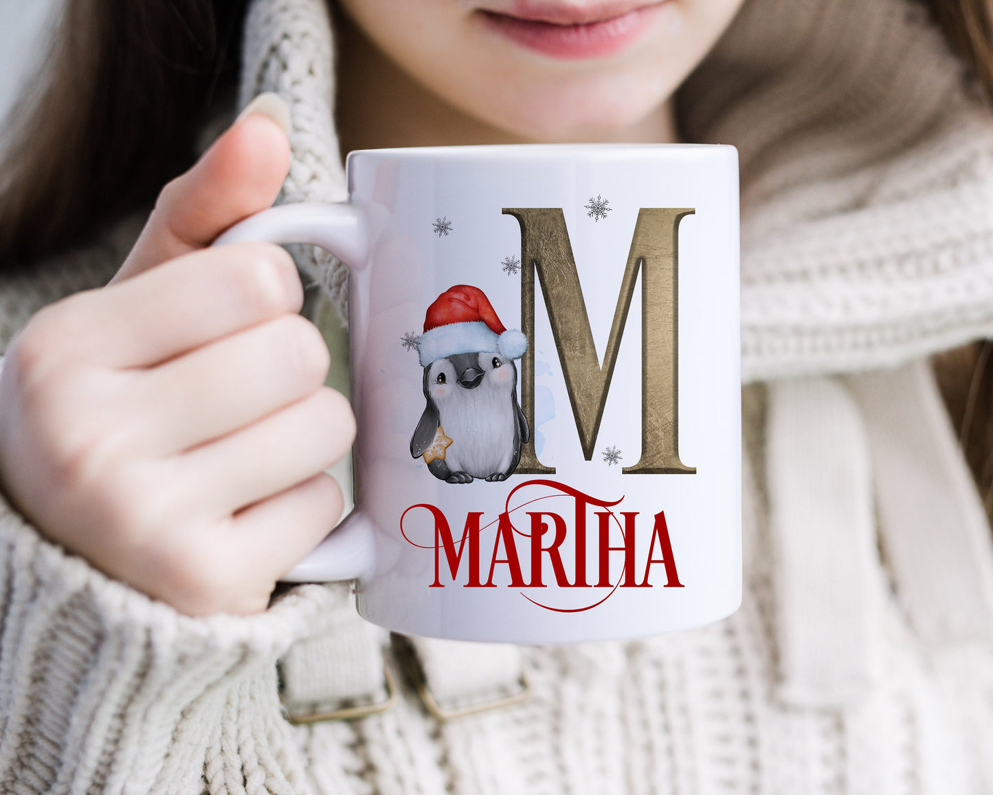 Hot Chocolate Mug, Personalised Christmas Stocking Filler, Xmas Gift Idea, xmas Penguin, Santa, Mrs Claus, Christmas Eve Box Idea