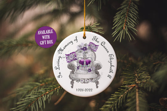 Queen Elizabeth II, Memorial Ceramic Ornament, Christmas Decoration of Remembrance, 1926-2022, Jubilee Bauble, Her Majesty the Queen Royal