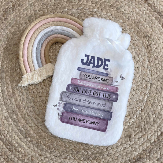 Personalised Positivity Hot Water Bottle, Daily Affirmations, Self Love Positive Vibes, Gift Idea for Her, Stocking Filler, Gift for Mum Nan