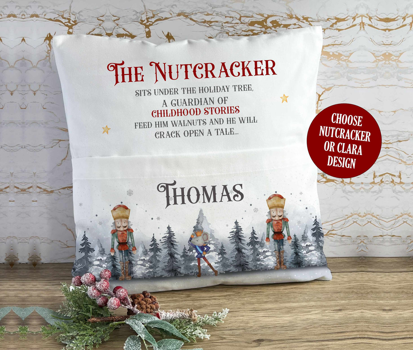 Personalised Nutcracker Christmas Book Cushion, Pocket Cushion, Book Pillow for Children, Christmas Story Time, Santa Elf, Soft Velvet