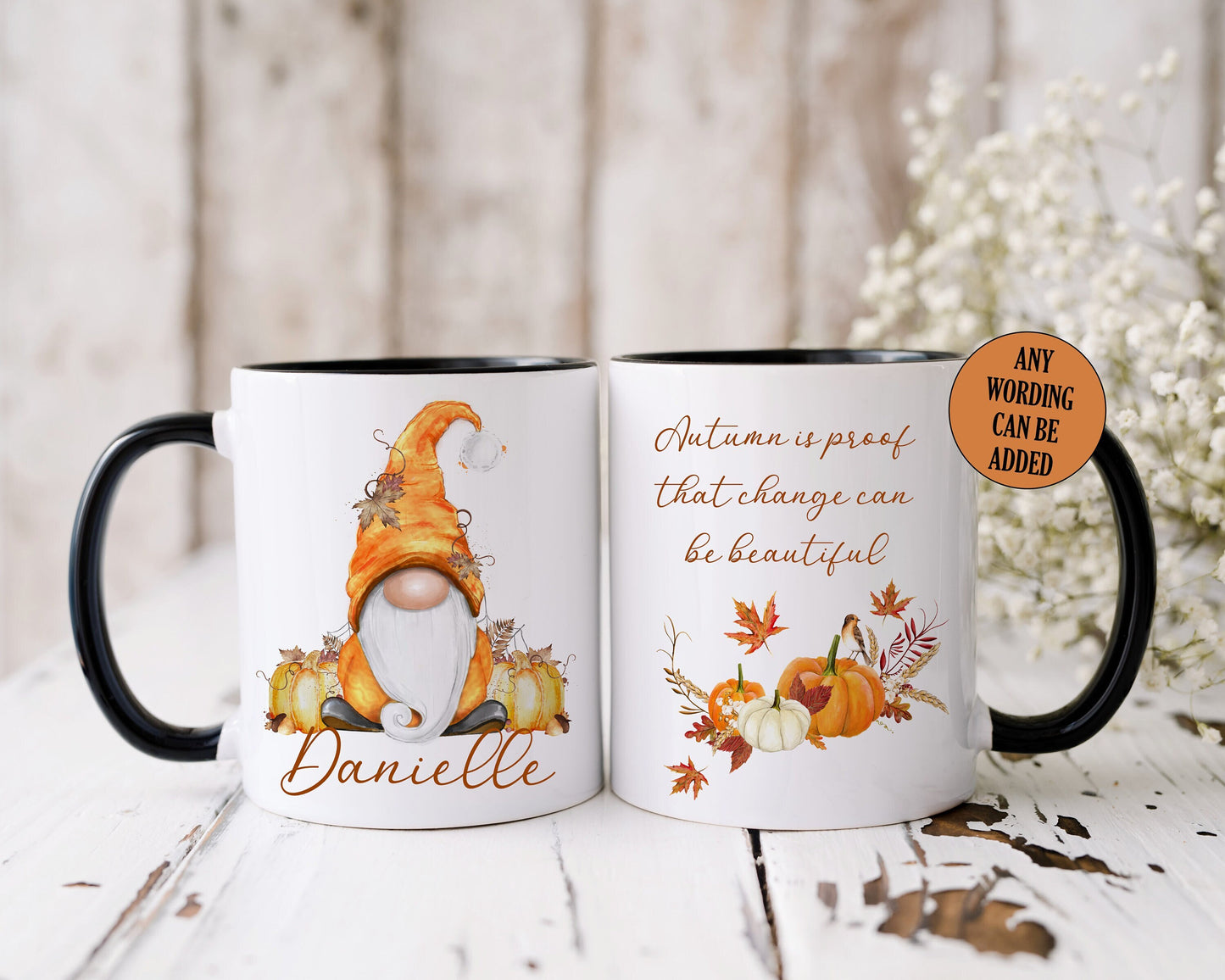 Pumpkin Gonk Mug, Personalised Autumn Vibes, Gnome Stocking Filler, Gift Idea for Fall, Change Can Be Beautiful