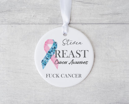 Pink Ribbon Personalised Ceramic Ornament, Breast Cancer Awareness Survivor, Never Give Up, Fuck Cancer, Floral Ribbon, Thinking of You Gift