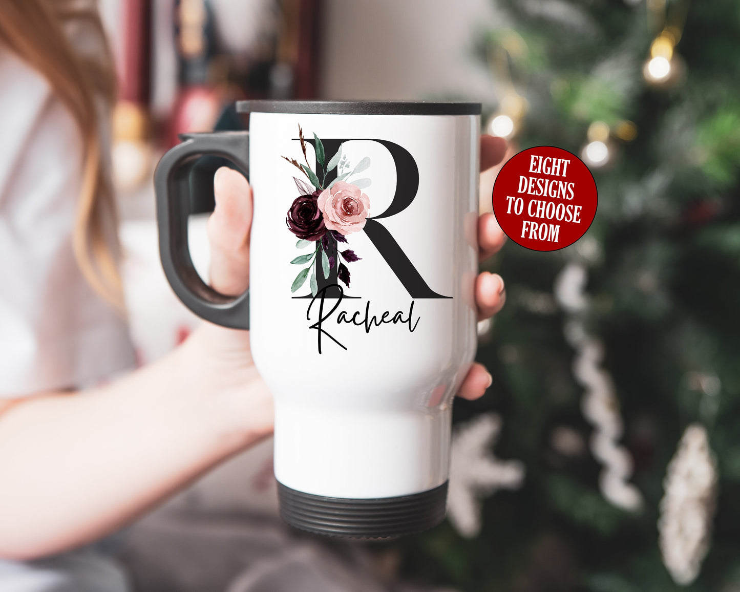 Floral Initial Travel Mug