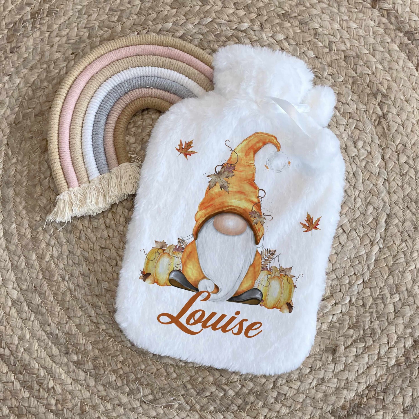 Personalised Gonk Hot Water Bottle, Pumpkin Autumn Vibes, Gnome Gift Idea for Her and Him, Stocking Filler, Gift Idea for Mum, Nan