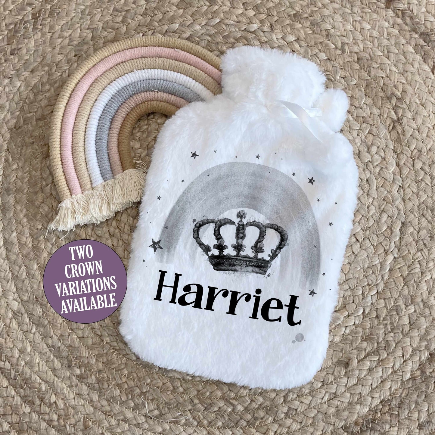 Personalised Crown Hot Water Bottle, Gift Idea for Her and Him, Stocking Filler, Christmas Eve Box Idea, Gift Idea for Mum, Nan, Dad