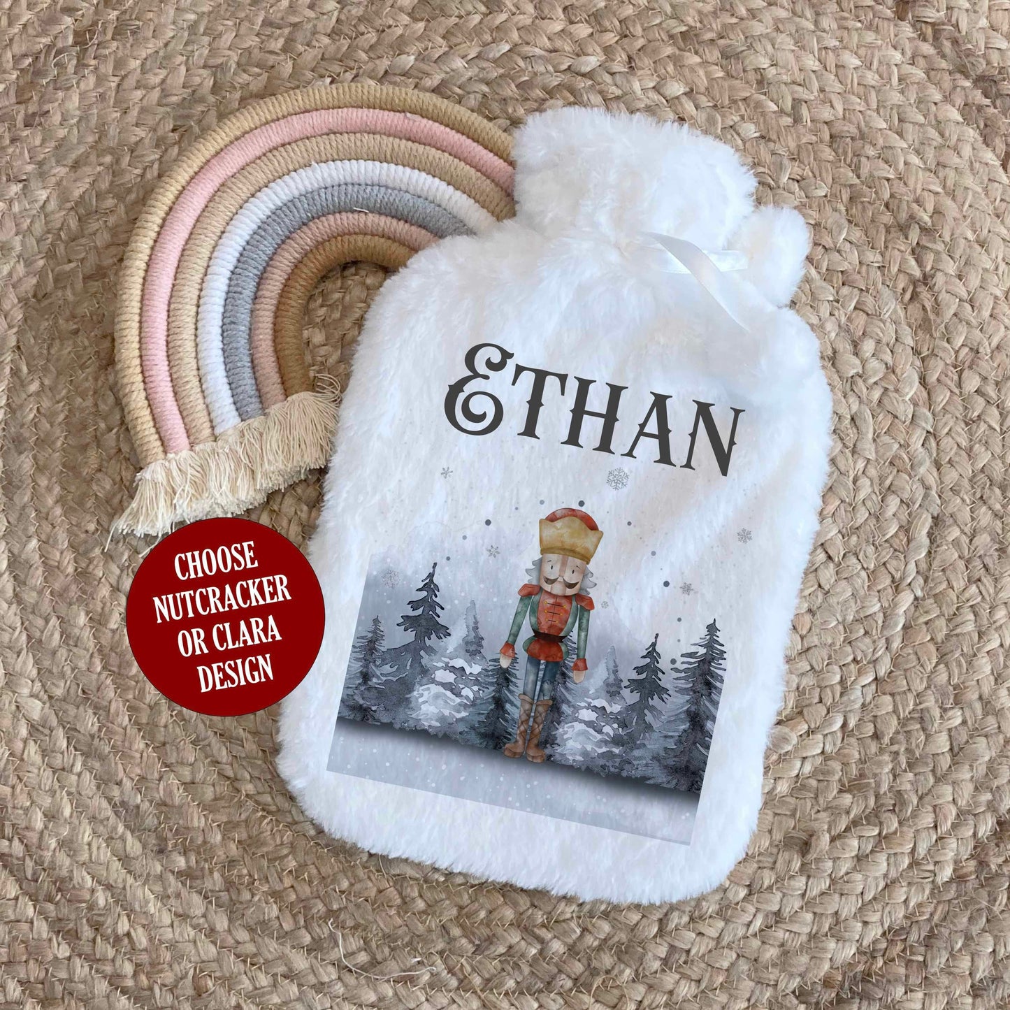 Personalised Hot Water Bottle, Nutcracker Christmas Gift Idea for Her or Him, Watercolour Design, Stocking Filler, Christmas Eve Box Idea