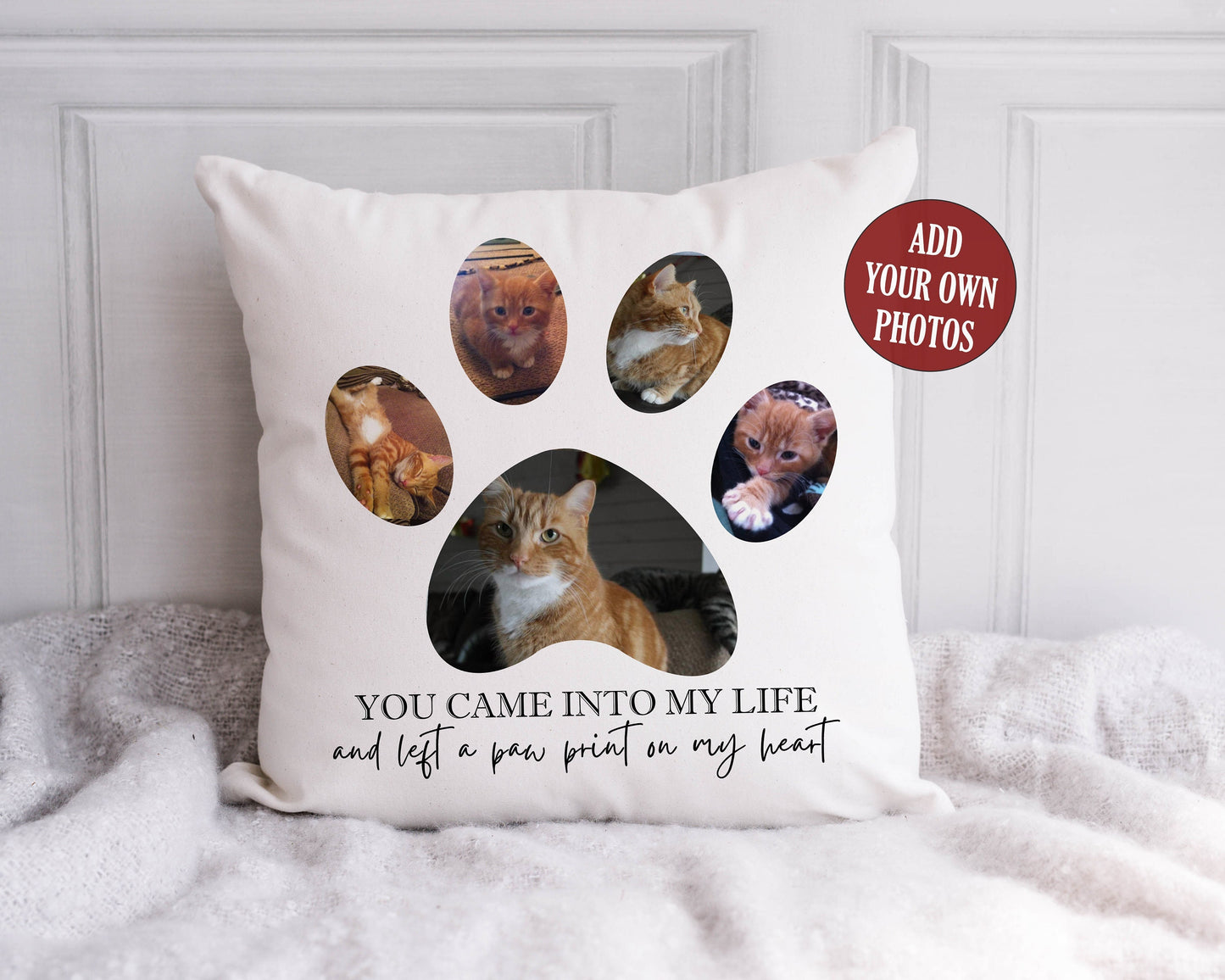 Pet Memorial Cushion, Paw Prints on My Heart Pillow, Dog and Cat Loss, Pet Portrait, Life After Loss, Gift Idea, Loss of a Pet Gift