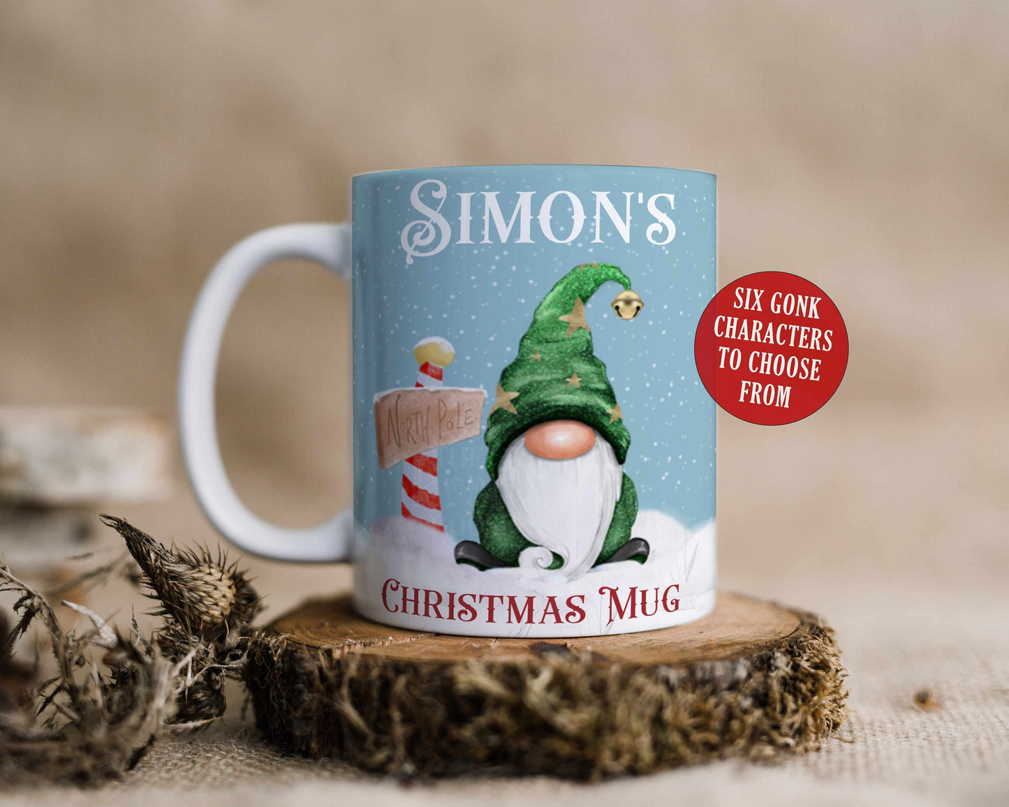 Personalised Gonk Mug, Christmas Hot Chocolate Mug, Red Green Pink Blue Gonk, Stocking Filler, Gift Idea for Her and Him, Mum, Nan, Dad