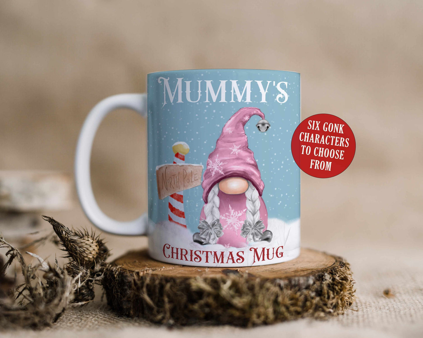 Personalised Gonk Mug, Christmas Hot Chocolate Mug, Red Green Pink Blue Gonk, Stocking Filler, Gift Idea for Her and Him, Mum, Nan, Dad