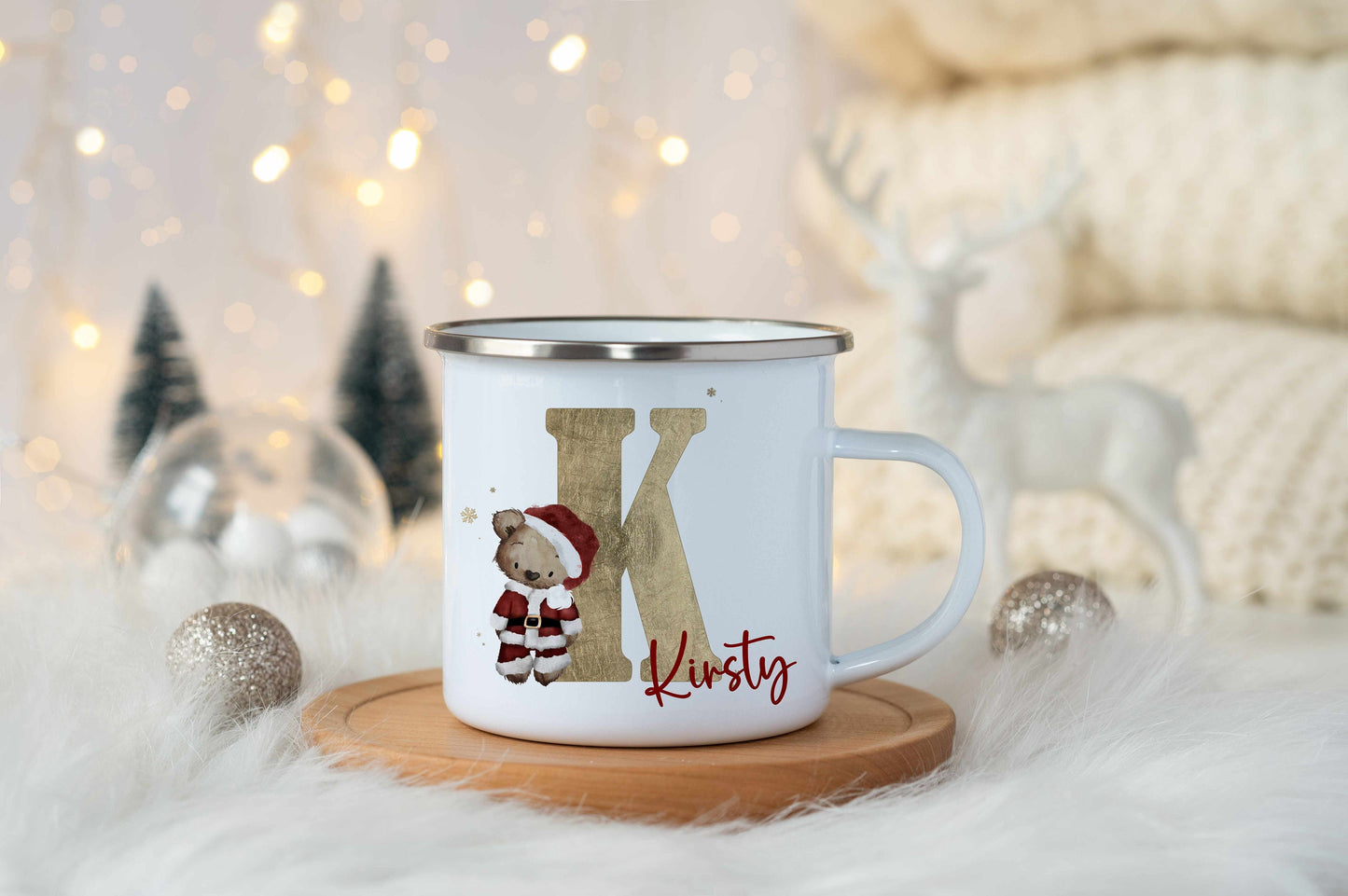 Santa Bear Initial Mug