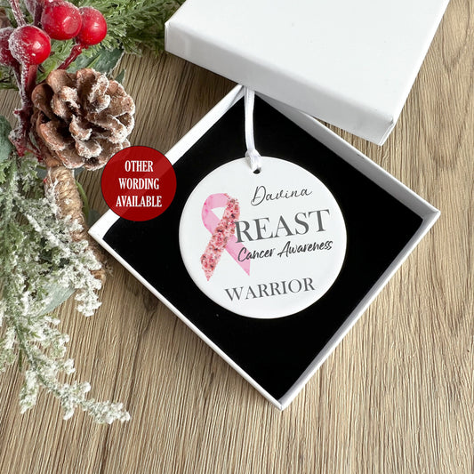 Pink Ribbon Personalised Ceramic Ornament, Breast Cancer Awareness Survivor, Never Give Up, Fuck Cancer, Floral Ribbon, Thinking of You Gift