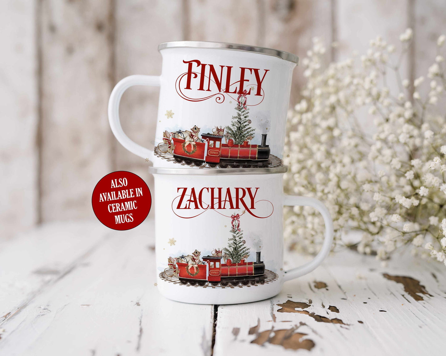 Christmas Train Mug, Personalised Unbreakable Shatterproof Mug, Stocking Filler Xmas Gift Idea, Mouse Train, Christmas Eve Box Idea