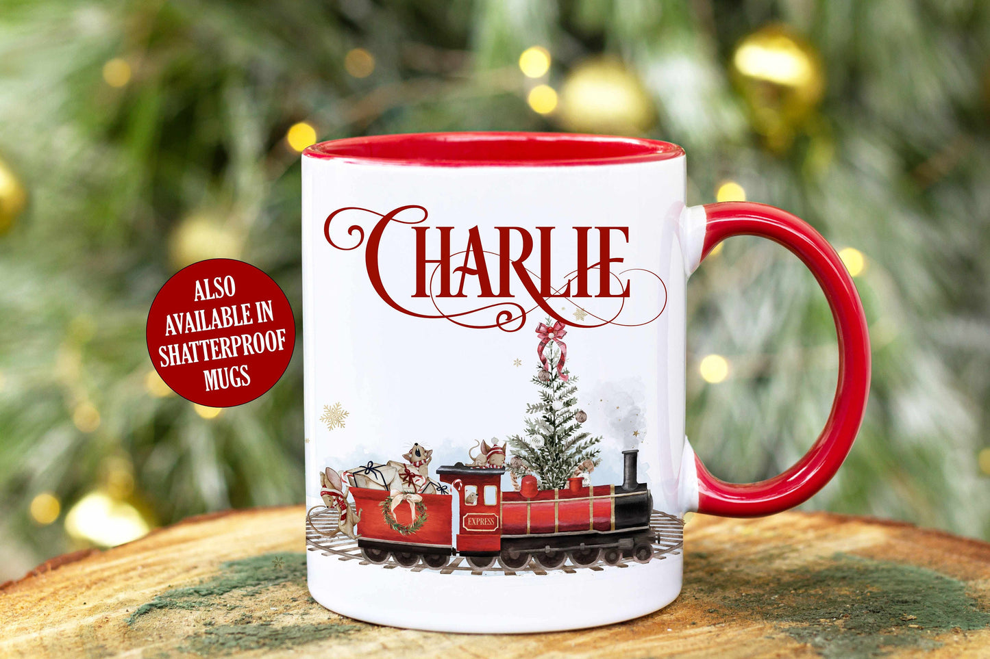 Christmas Train Mug, Personalised Unbreakable Shatterproof Mug, Stocking Filler Xmas Gift Idea, Mouse Train, Christmas Eve Box Idea