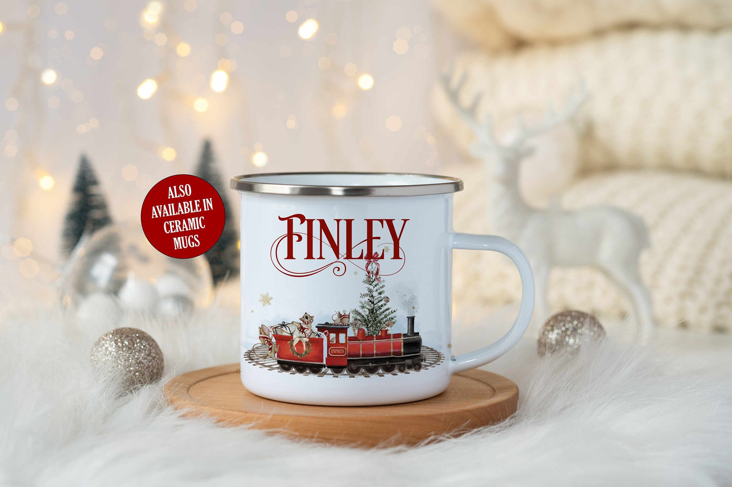 Christmas Train Mug, Personalised Unbreakable Shatterproof Mug, Stocking Filler Xmas Gift Idea, Mouse Train, Christmas Eve Box Idea