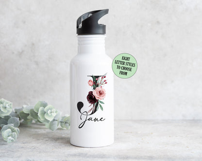 Floral Alphabet Water Bottle